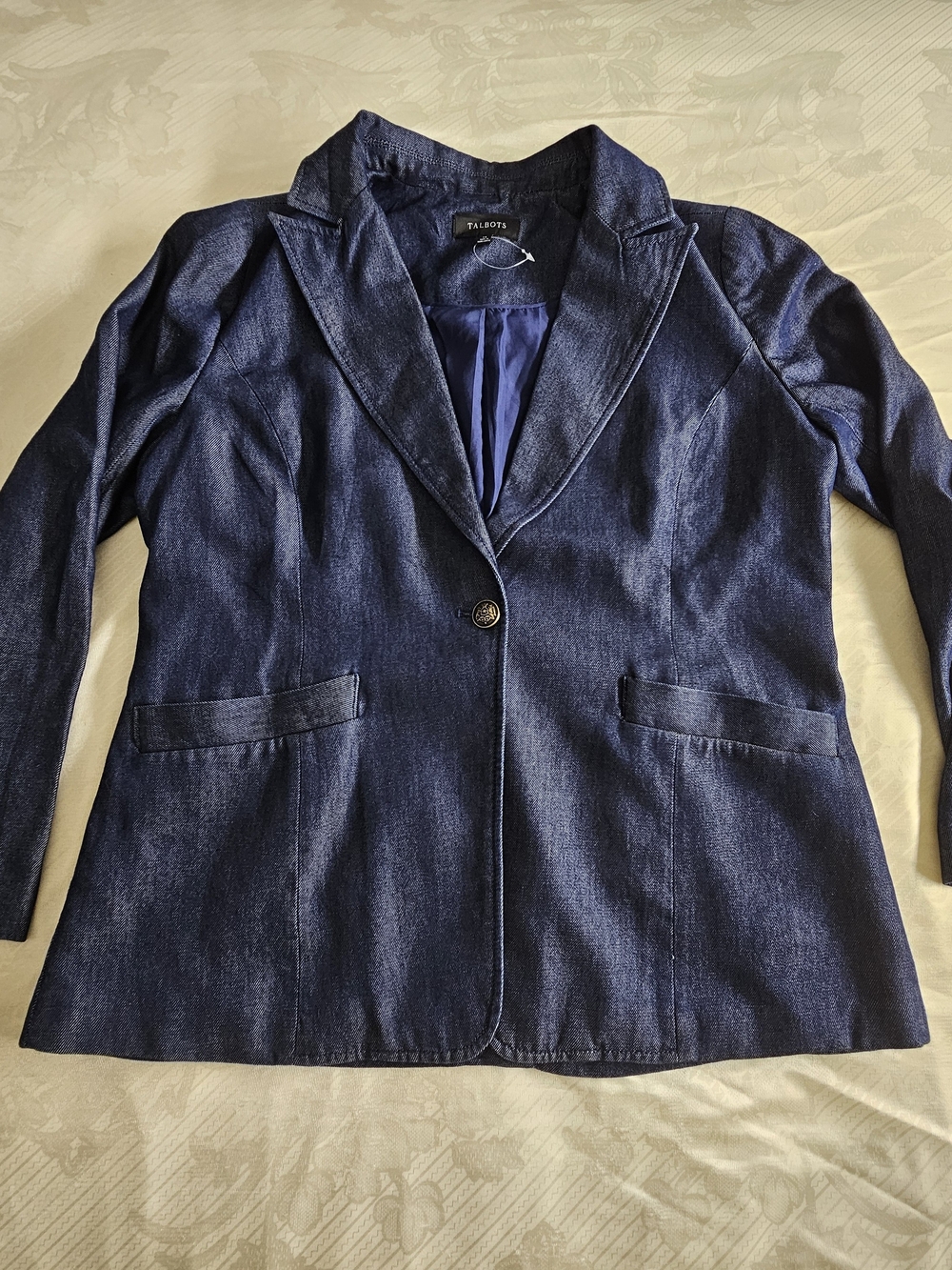 Talbots Classic Soft Tailored Blazer Jacket Dark Indigo Gold Buttons 14